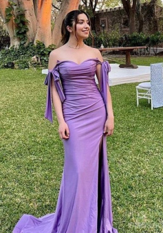 Sexy Purple Mermaid Off Shoulder Maxi Long Bridesmaid Dresses For Wedding Party   