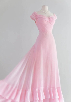Retro Pink A-line Long Prom Dress,Pink Bridesmaid Dress     