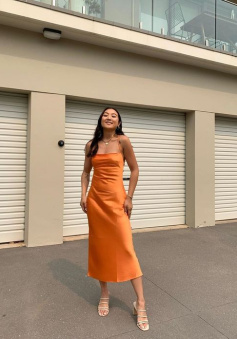 Orange Mermaid Simple Spaghetti Straps New Long Evening Prom Dresses, Formal Bridesmaid Dresses      