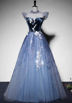 Long blue evening dress fashion party gowns bridesmaid dress prom dress     