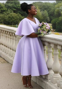 V Neck Evening Dress Fashion Gown Lilac Bridesmaids dresses   