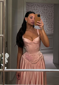 Elegant Pink Satin A-Line Long Evening Dress Bridesmaid Dress    