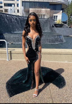 Velvet Prom Dress with High Slit, Wedding Reception Dress, Bridesmaid Dress    