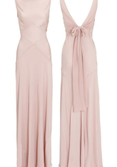 Pink Chiffon V Back Long Prom Dress Elegant Bridesmaids Dress     