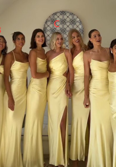 Yellow Bridesmaids Dresses Prom dress satin long dress(There are 4 styles of dresses in the picture)     