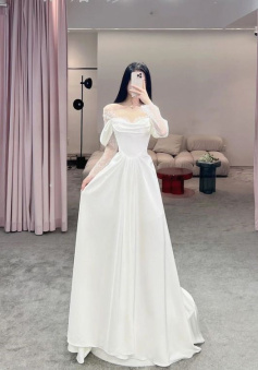 Stunning Lace Long Sleeves Wedding Dresses Off The Shoulder A Line Bridal Gowns     