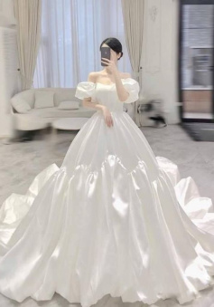 A Line White Prom Dresses Ball Gown Wedding Dress Evening Dress      
