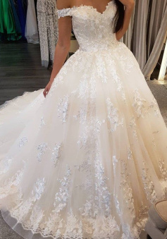 Lace Embroidery Sweetheart Off-The-Shoulder Wedding Dresses Ball Gowns   