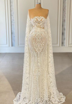 Ivory lace Mermaid Prom Dresses Party Gowns Wedding Dress(Lining inside, will not be see through)   