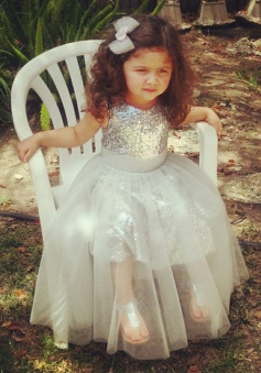 A-Line Jewel Tea-Length Silver Tulle Sequined Flower Girl Dress