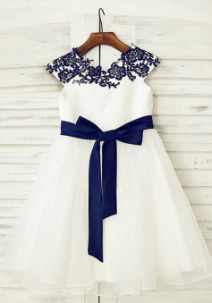 A-Line Crew Knee-Length Cap Sleeves Champagne Chiffon Flower Girl Dress ...