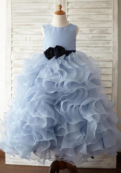 Ball Gown Jewel Blue Tired Flower Girl Dress with Flower
