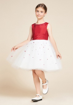 A-Line Jewel White Flower Girl Dress with Sequins Bow