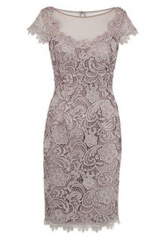 Sheath Bateau Cap Sleeves Short Champagne Lace Mother of The Bride Dress