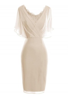 Bodycon Scoop Short Light Champagne Chiffon Mother of The Bride Dress with Lace