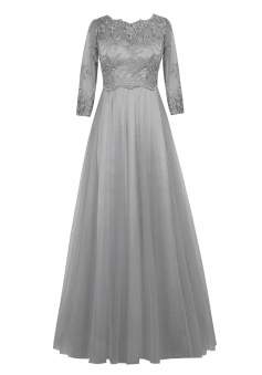 Elegant Scoop Applqiues A-line Grey Long Sleeves Mother of the Bride Dress