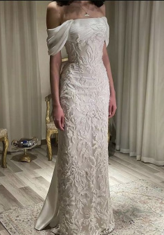 Gorgeous Off Shoulder Appliques Long Prom Dress Wedding Dress    