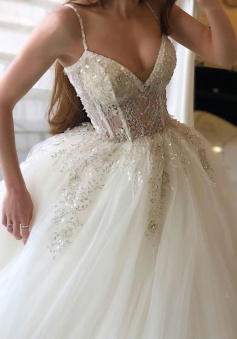 A-Line Spaghetti Straps Long Wedding Dress     