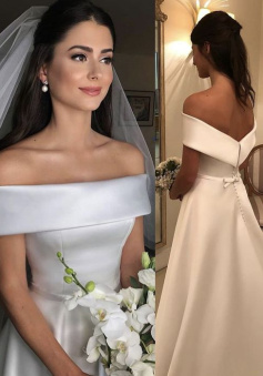 Simple Elegant Off the Shoulder A Line Wedding Dresses Satin Beach Garden Wedding Dresses Bridal Gowns     