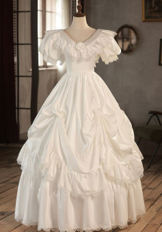 V-Neck Satin Long Prom Dress, Lace Wedding Dress     