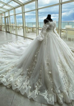 Luxurious White Wedding Dress With Trail,White Bridal Dress   