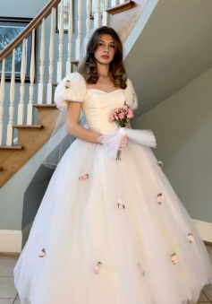 Classy tulle ball gown wedding dress, 1980s princess style bridal gowns for women     