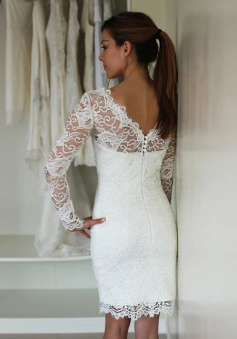 Long Sleeve Lace Short Fitted Wedding Dress   
