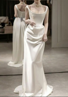 Simple Mermaid White Prom Dresses Wedding Dress    