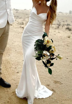Long Simple Wedding Dress with Thin Straps     