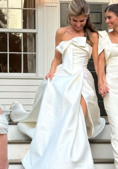 Romantic Strapless Long Wedding Dress With Slit      