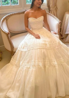 Vintage Wedding Dresses Strapless A Line Classic Bridal Gown     