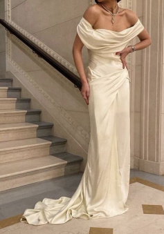 Vintage Mermaid Off The Shoulder Long Satin Wedding Dresses Bridal Gown       