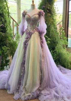 A Line Princess Floral Wedding Dress Lace Applique Sweetheart Tulle Bridal Gown      