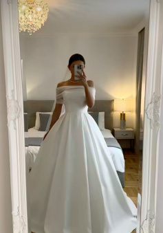White Off The Shoulder Wedding Dresses A Line Long Bridal Gowns     