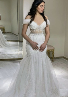 Off Shoulder Mermaid Long Wedding Dress Mermaid Bridal Dresses     