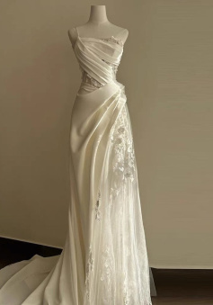 A Line White Birthday Party Dress Lace Wedding Dress     