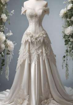 A Line Off Shoulder White Wedding Dress Lace Princess Dress     