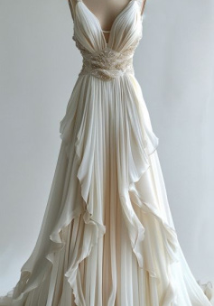 Ivory Beaded A-line Evening Gown Long Evening Party Prom Dresses Wedding Dresses       