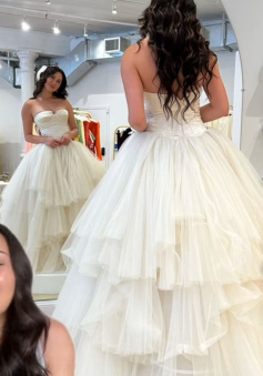 A-line Evening Gown Long Evening Party Prom Dresses Strapless Wedding Dresses       