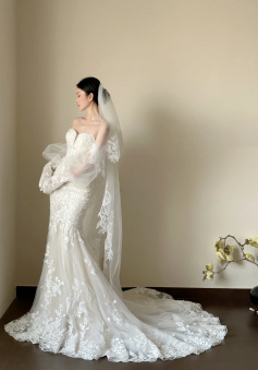 Luxury Women's Elegant Wedding Dresses Lace Side Split Sexy Princess Bridal Gown      