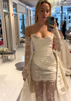 Elegant Spaghetti Strap Satin Lace Wedding Dress Bridal Gown  