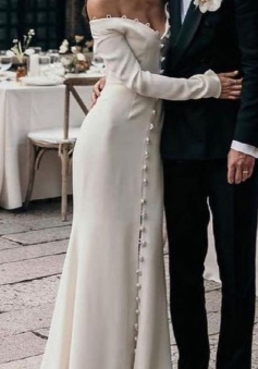 Elegant Off White Unique Wedding Dress Long Bridal Gown  