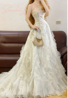 A Line Strapless Elegant Wedding Dress Long Bridal Gown  
