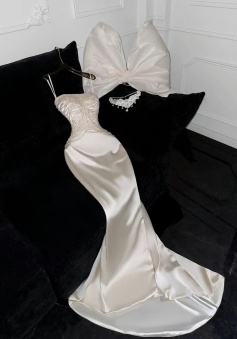 Luxury Mermaid Wedding Dresses, Sleeveless Beaded Bridal Gowns  