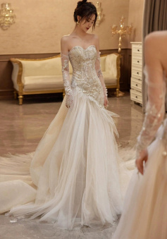 Sexy Mermaid Long Wedding Dress Evening Party Dresses   