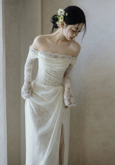 Off Shoulder Lace Long Wedding Dress Evening Party Dresses   