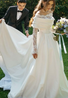 A Line Off Shoulder Lace Long Wedding Dress Bridal Dresses   