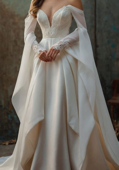 A Line Off Shoulder Lace Long Sleeves Wedding Dress Bridal Dresses   
