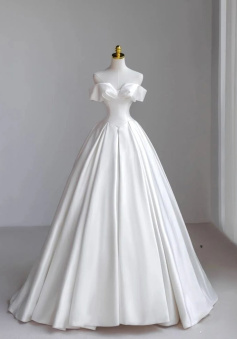A Line Off Shoulder White Long Bridal Gown Wedding Dress   