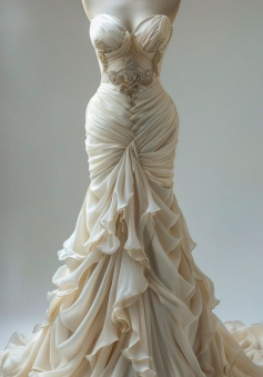 Vintage Mermaid Strapless Chiffon Prom Dresses Wedding Dress   